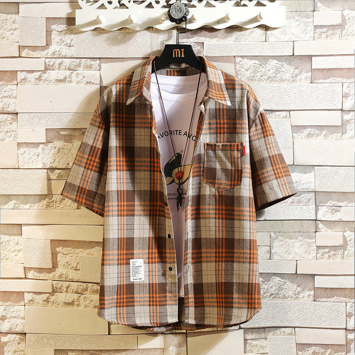 Men's Casual Short-Plaid Sleeved