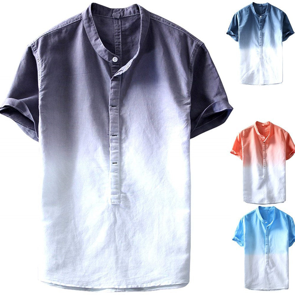 Stand-Collar Gradient Color Shirt