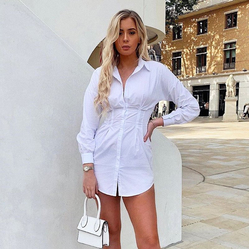 Pleated Waist Cotton Long-Sleeved Shirt