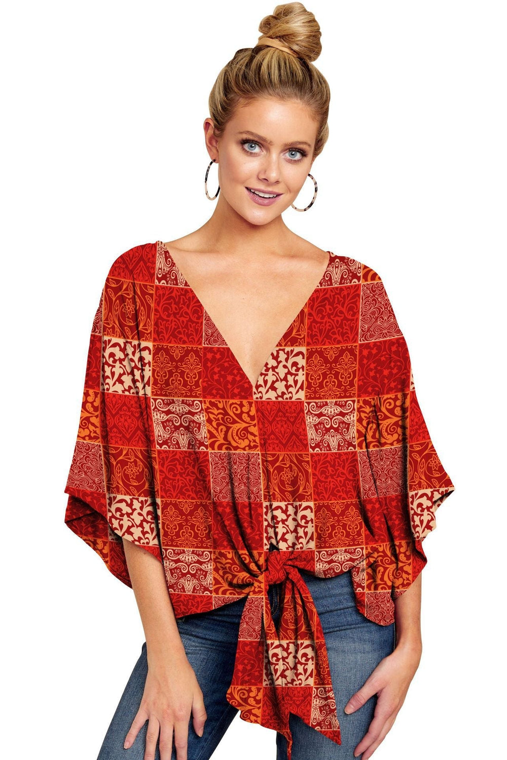 V-neck Short-sleeve Printed Loose Top - Clevecorner