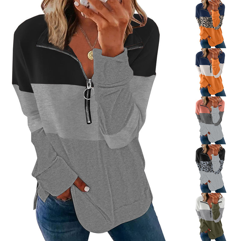 Women's Loose All Match Colorblock Sweatshirt - Clevecorner