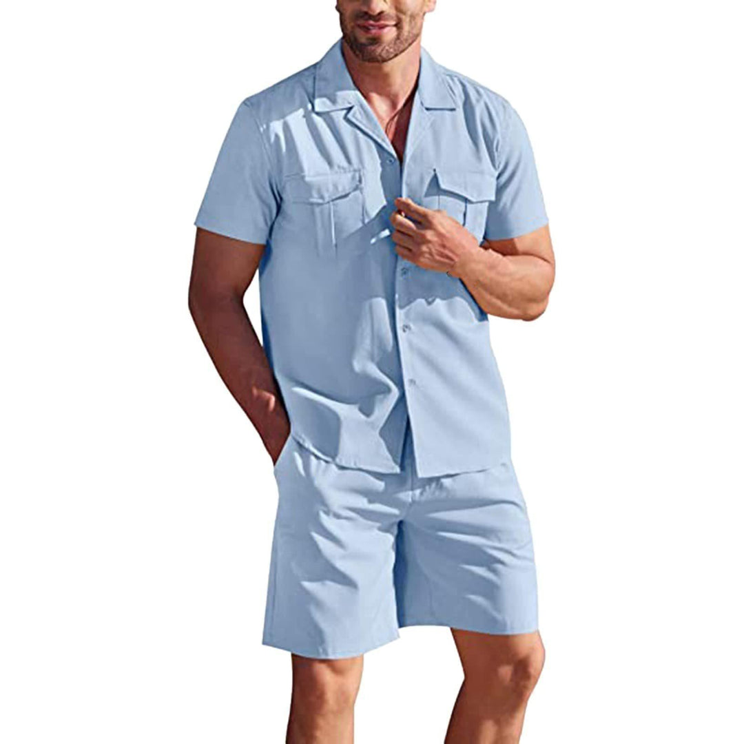 Summer Set Lapel Collar Short Sleeve Shirt & Shorts with Pockets