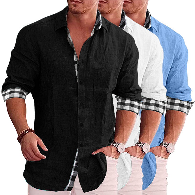 Men's Paneled Casual Buttons Pocket Long Sleeve Shirt