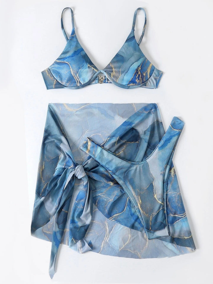 Marble Printed Lingerie Bikini Set