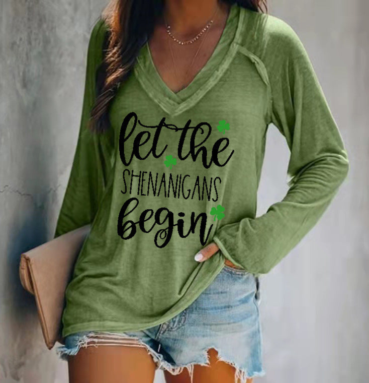 Women's Long-sleeved V-neck T-shirt
