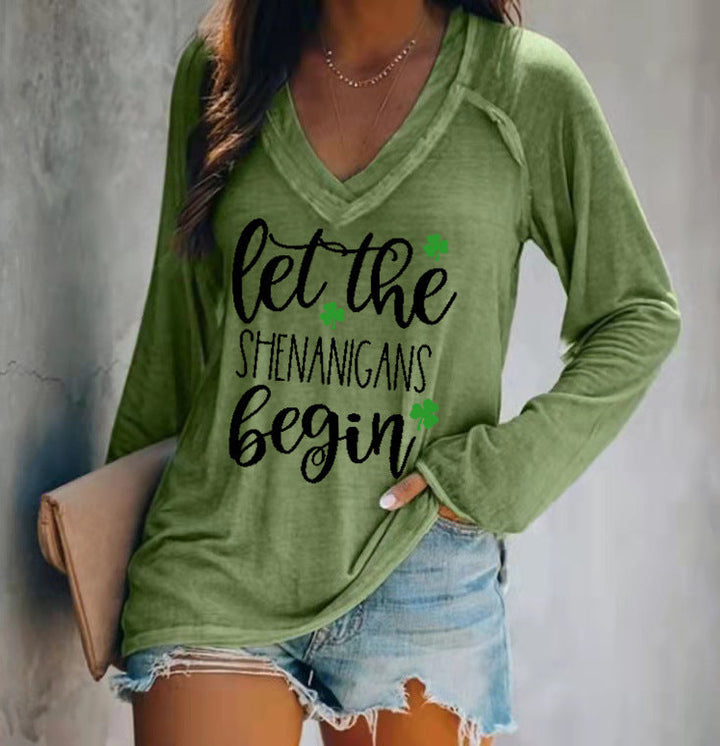 Women's Long-sleeved V-neck T-shirt