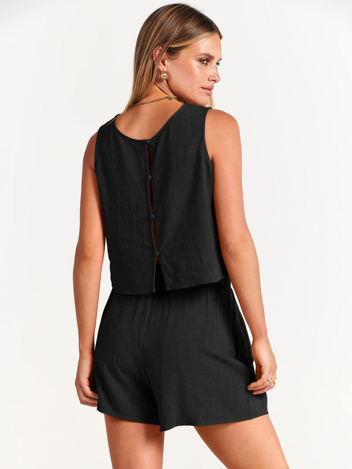 Summer Sleeveless Top & Drawstring Shorts Set