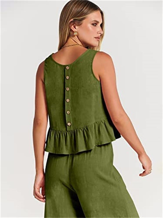 Women's Summer Sleeveless Vest & Wide-Leg Pants Set