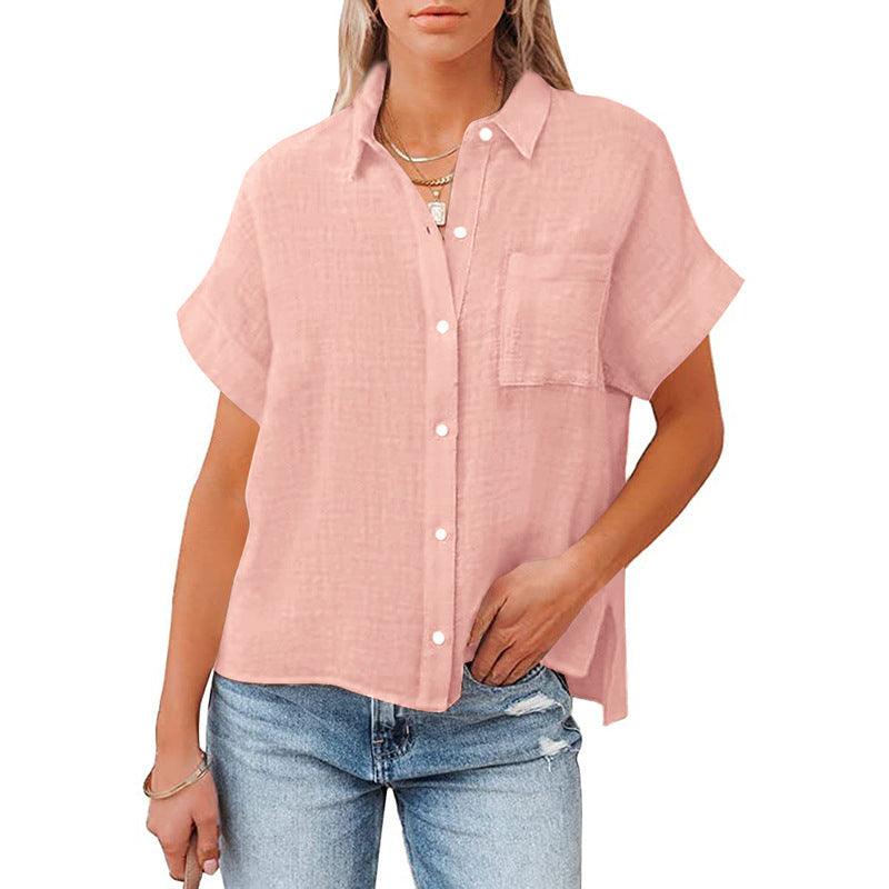 Summer Cotton Linen Short Sleeve Casual Shirt - Clevecorner