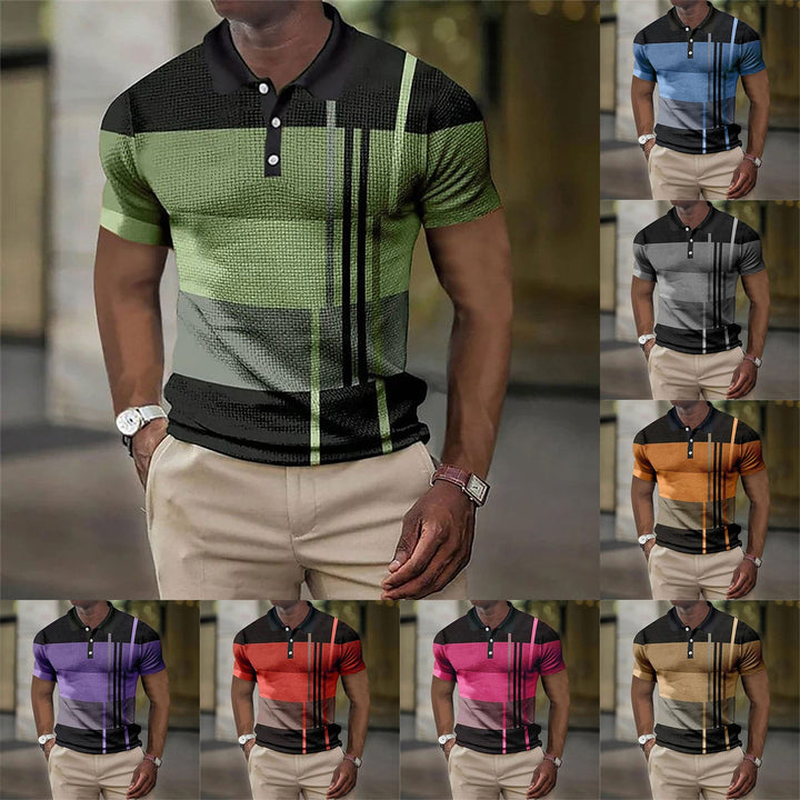 Stylish Men's Gradient Polo Shirt - Short Sleeve Button Top