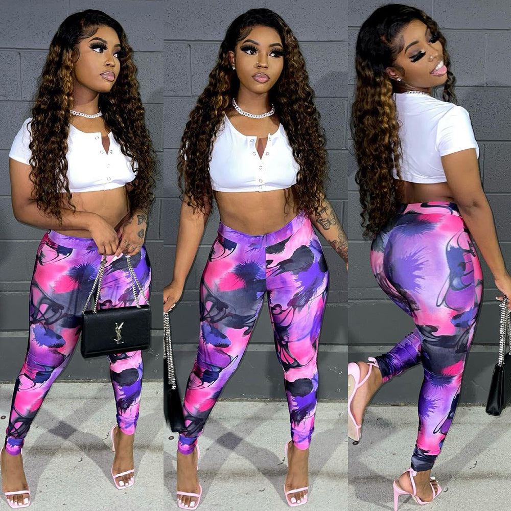 Women  Fashion Casual Printed Skinny Pants - Clevecorner