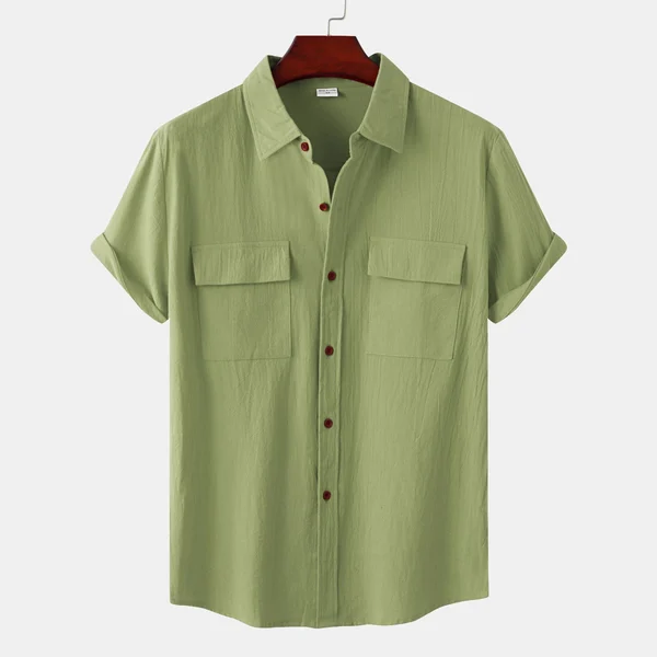 Men's Solid Color Casual Cotton Linen Short Sleeve Shirt