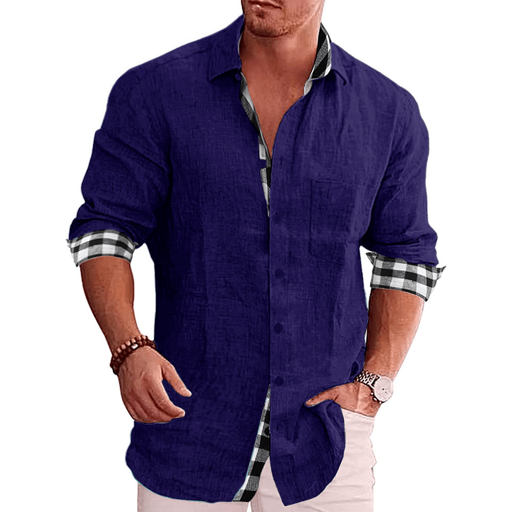 Men's Paneled Casual Buttons Pocket Long Sleeve Shirt