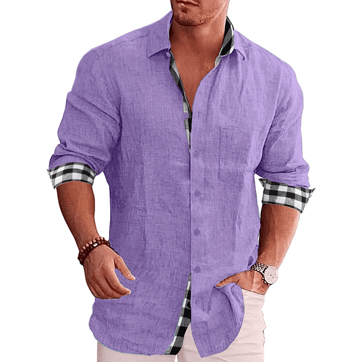 Men's Paneled Casual Buttons Pocket Long Sleeve Shirt