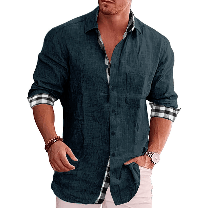Men's Paneled Casual Buttons Pocket Long Sleeve Shirt