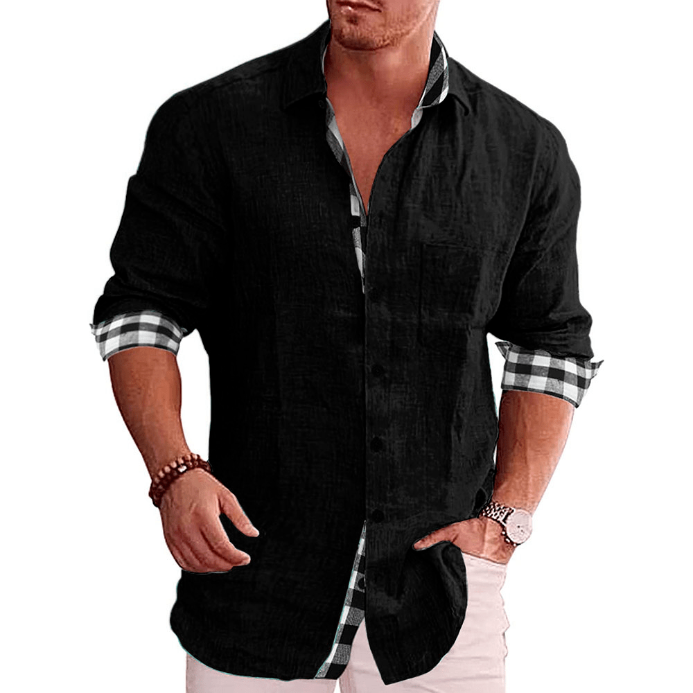 Men's Paneled Casual Buttons Pocket Long Sleeve Shirt