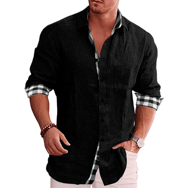 Men's Paneled Casual Buttons Pocket Long Sleeve Shirt