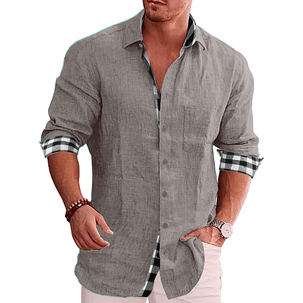 Men's Paneled Casual Buttons Pocket Long Sleeve Shirt