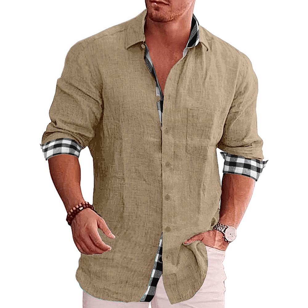 Men's Paneled Casual Buttons Pocket Long Sleeve Shirt