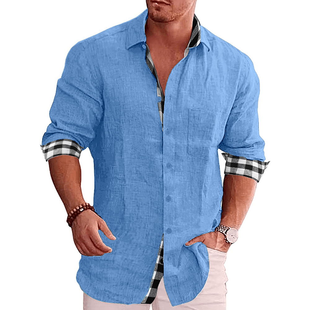 Men's Paneled Casual Buttons Pocket Long Sleeve Shirt