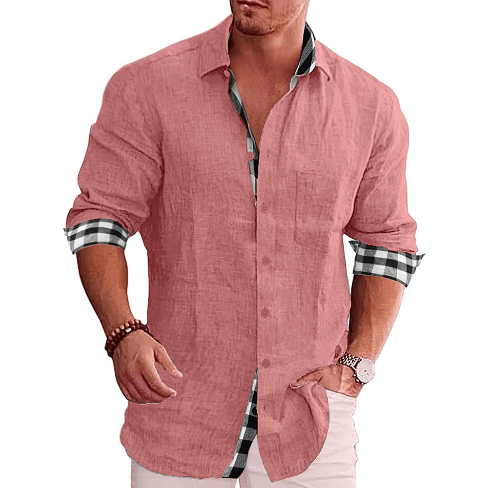 Men's Paneled Casual Buttons Pocket Long Sleeve Shirt