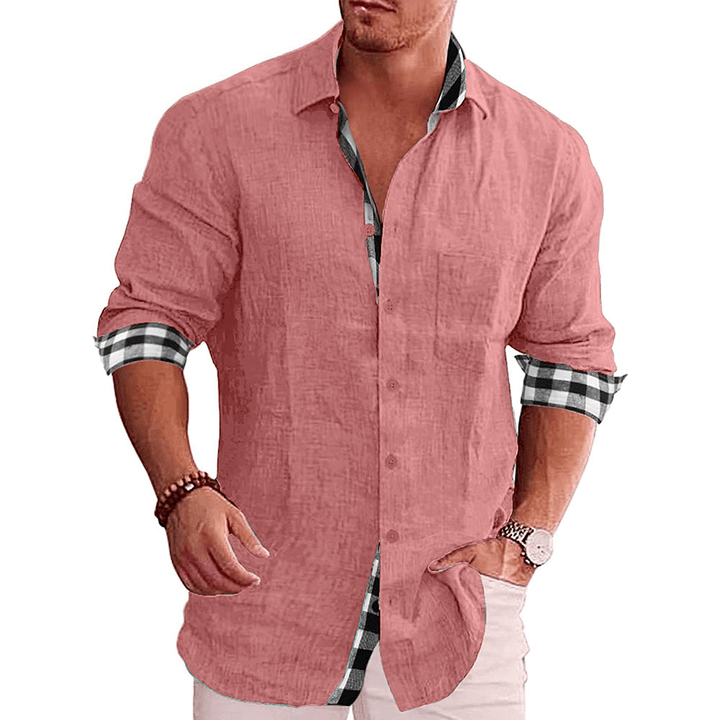 Men's Paneled Casual Buttons Pocket Long Sleeve Shirt