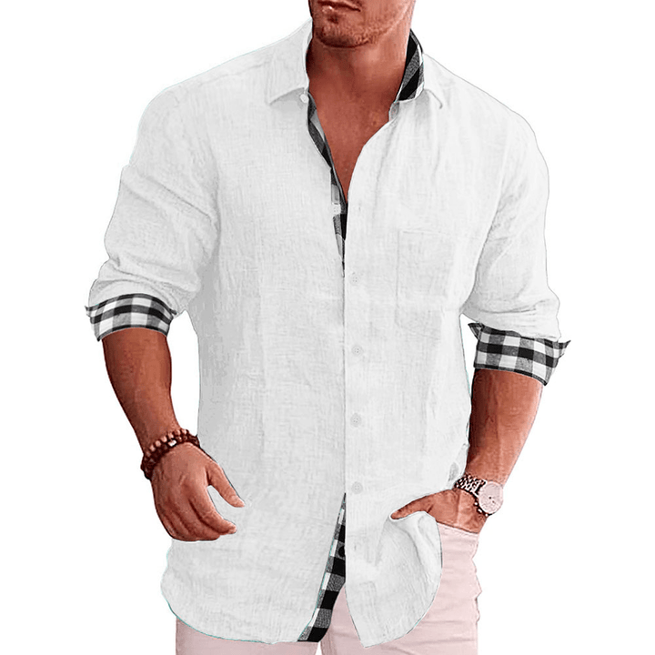Men's Paneled Casual Buttons Pocket Long Sleeve Shirt