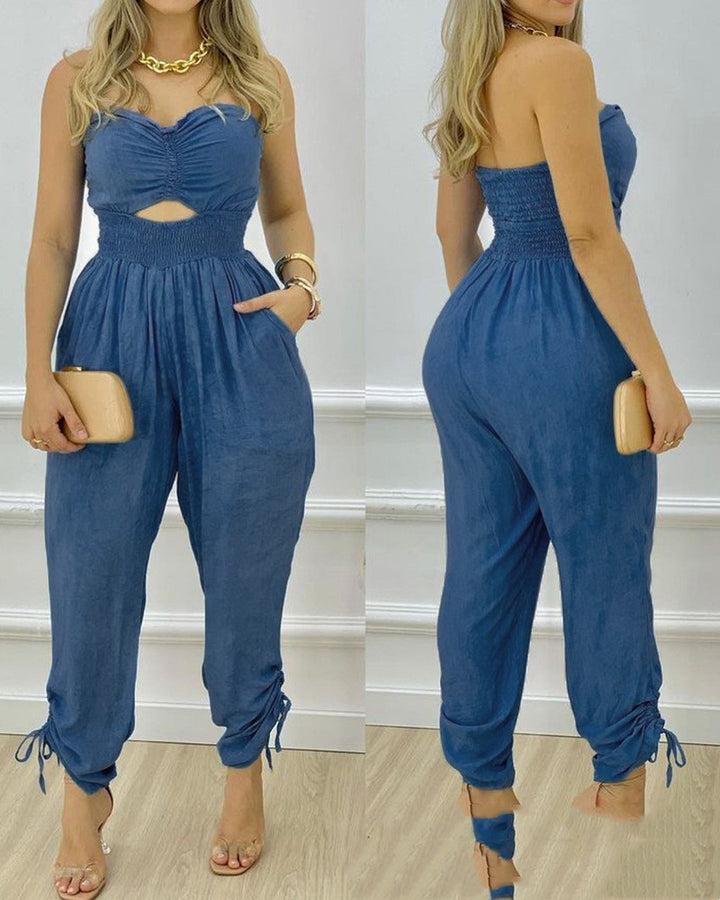 Women's New Blue Tube Top One-piece Trousers - Clevecorner