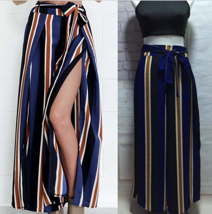 Women's striped sexy split wide-leg pants - Clevecorner