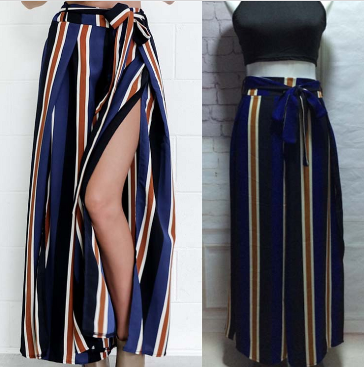 Women's striped sexy split wide-leg pants - Clevecorner