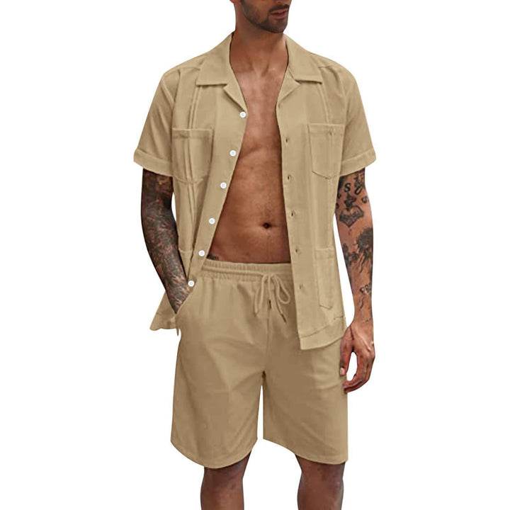 Summer Sports Casual Men's Short Sleeve Shirt and Shorts Set - Loose Linen