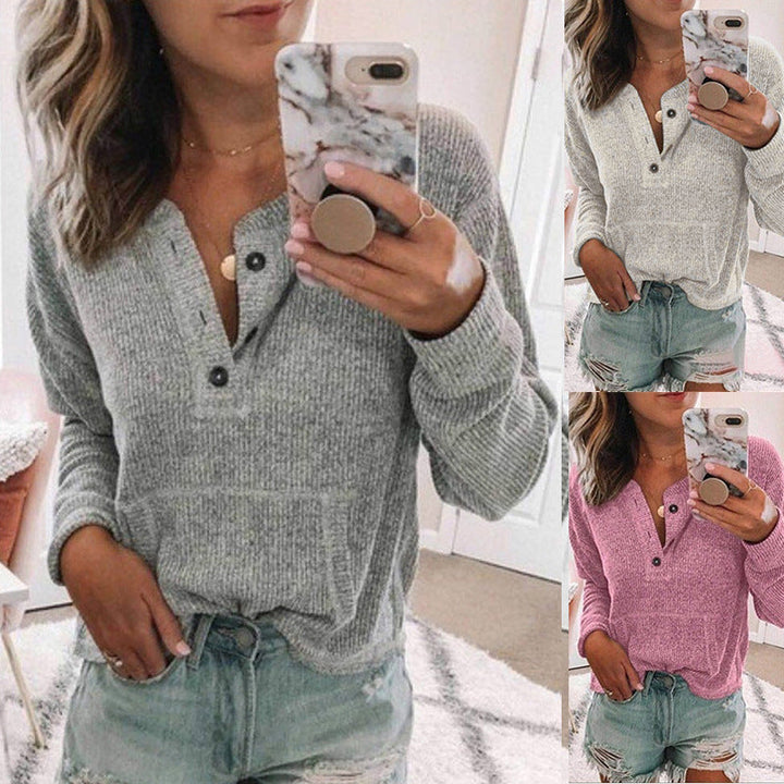 Open Tube Button Long-Sleeved T-Shirt
