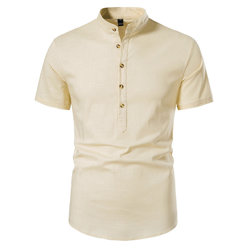 Men's Short Sleeve Stand Collar Casual Summer Shirt
