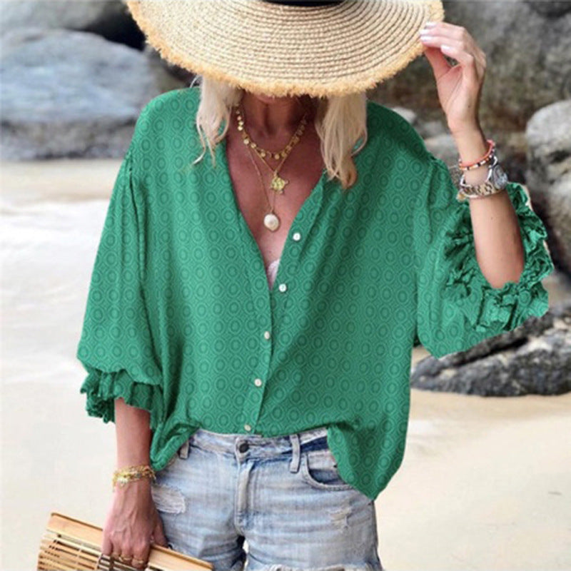 Women Loose Long-Sleeved Printed Shirt - Clevecorner