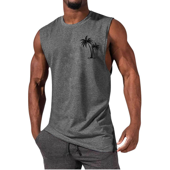 Coconut Tree Embroidery Vest Summer Beach & Workout Tank Top for Men