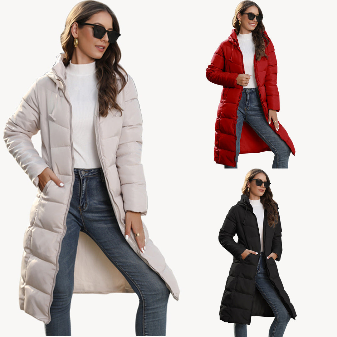 Women's Mid-length Slim Fit Hooded Cotton Padded Jacket