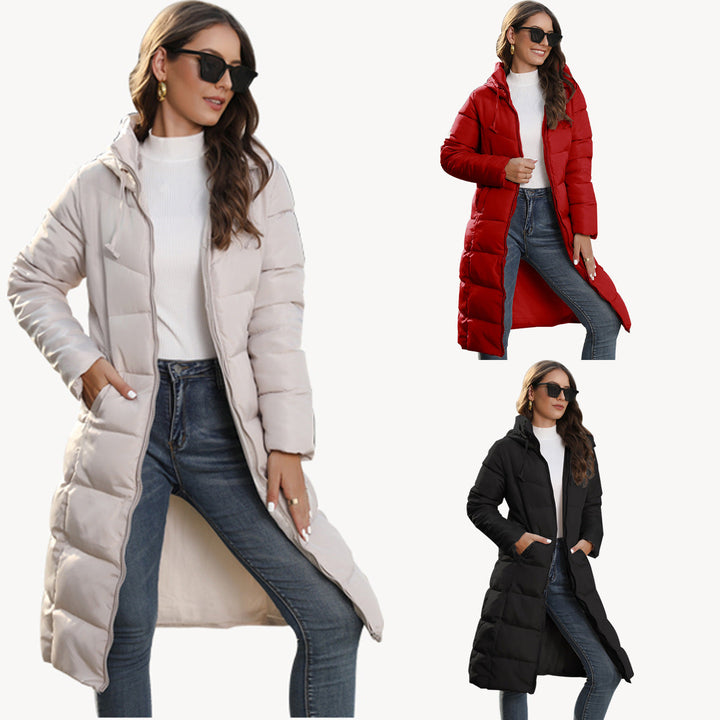 Women's Mid-length Slim Fit Hooded Cotton Padded Jacket