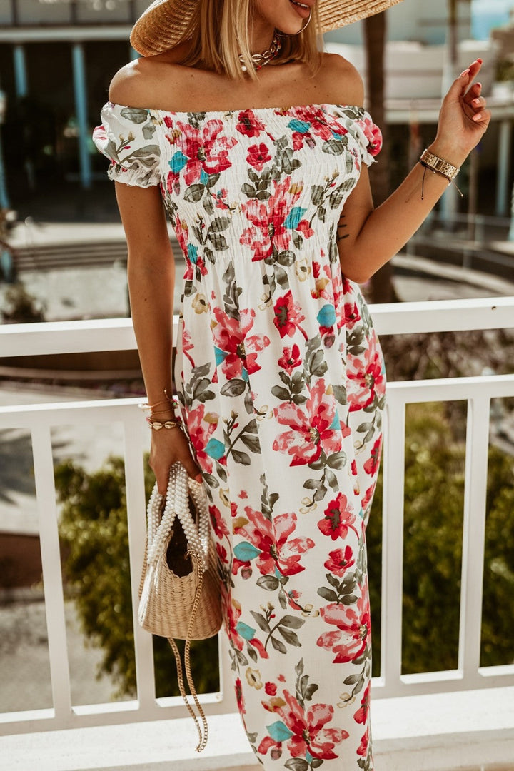 Summer Off Shoulder Boho Print Dress - Clevecorner
