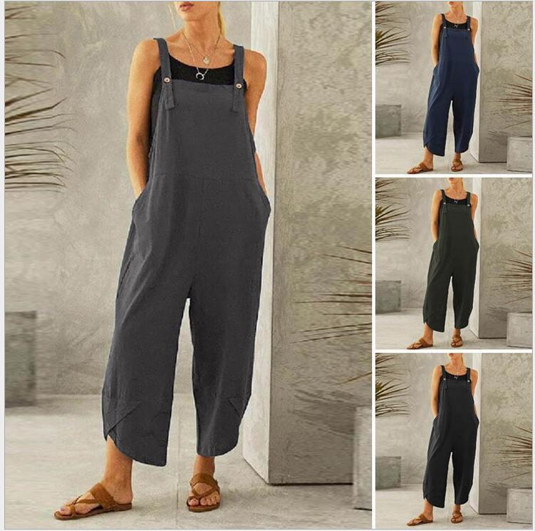 Women's Solid Color Casual Cropped Overalls - Clevecorner