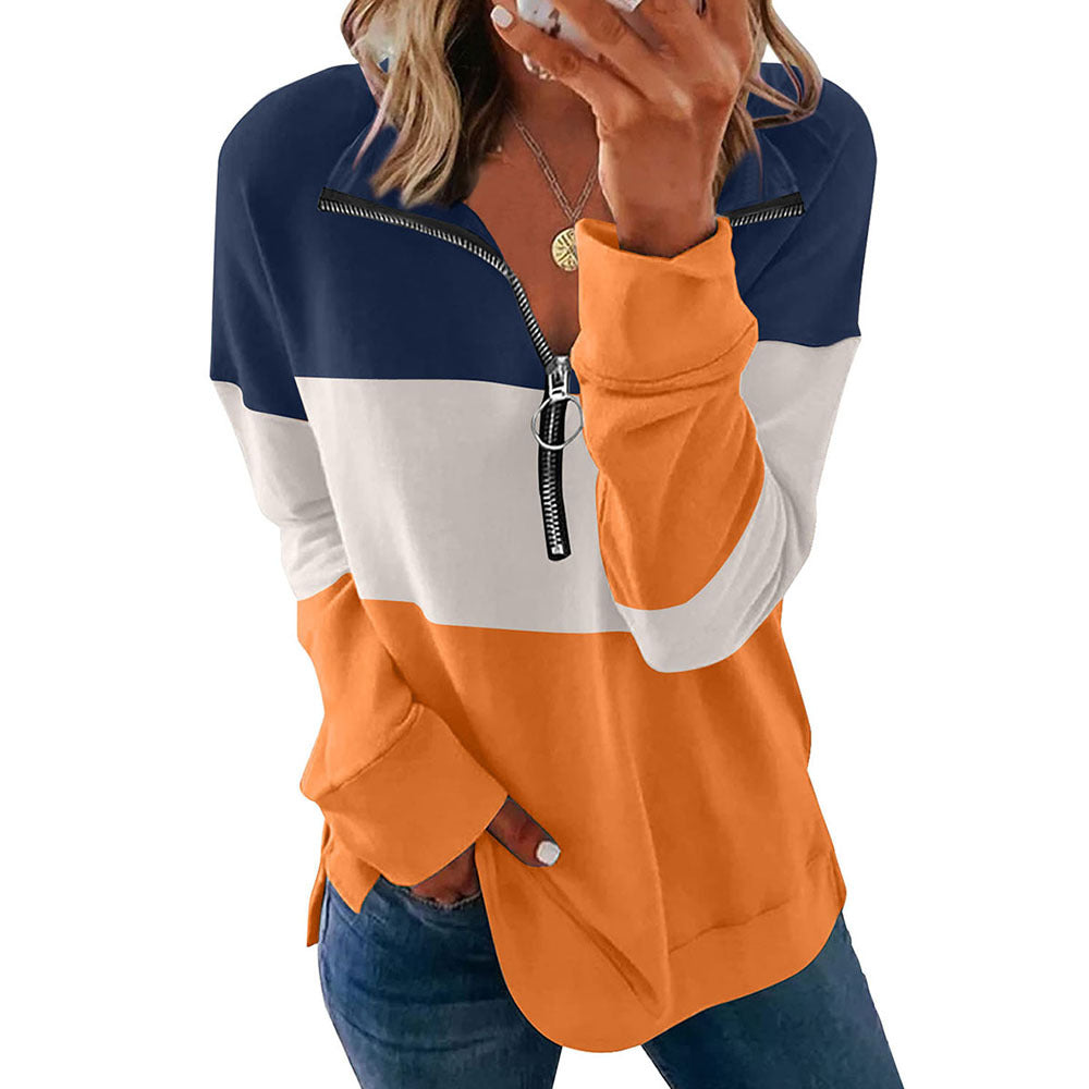 Women's Loose All Match Colorblock Sweatshirt - Clevecorner