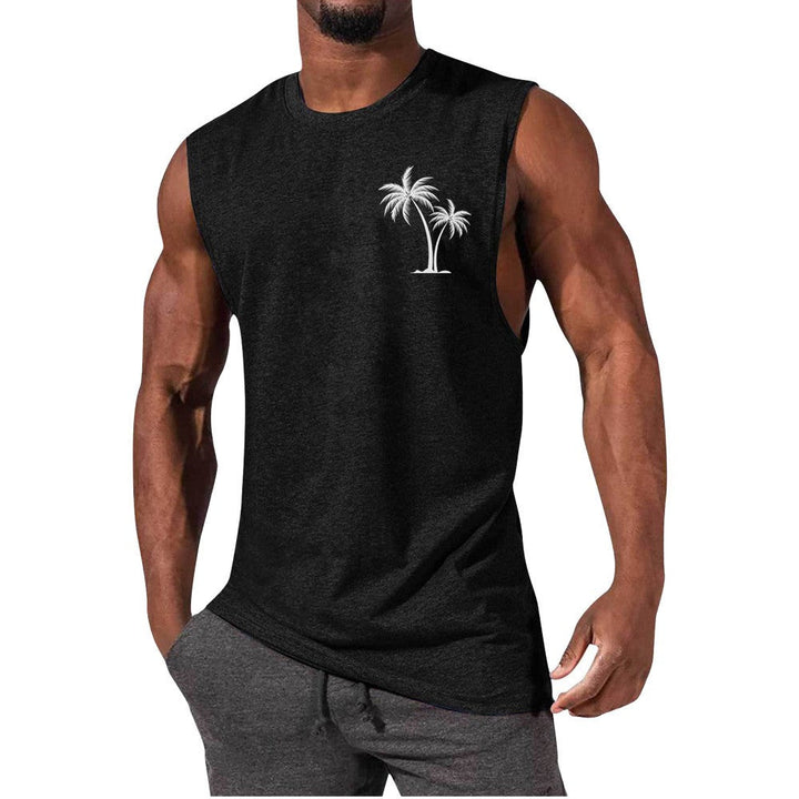 Coconut Tree Embroidery Vest Summer Beach & Workout Tank Top for Men