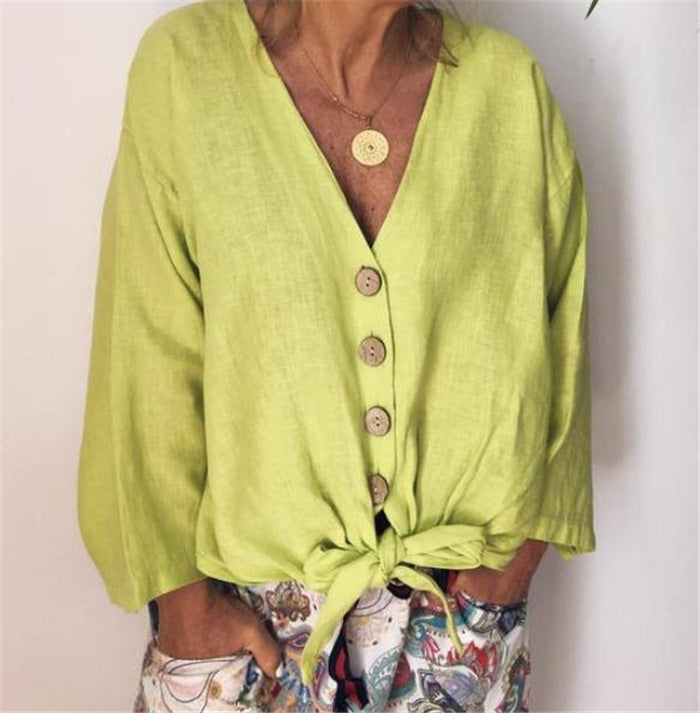 V-neck button ladies shirt - Clevecorner
