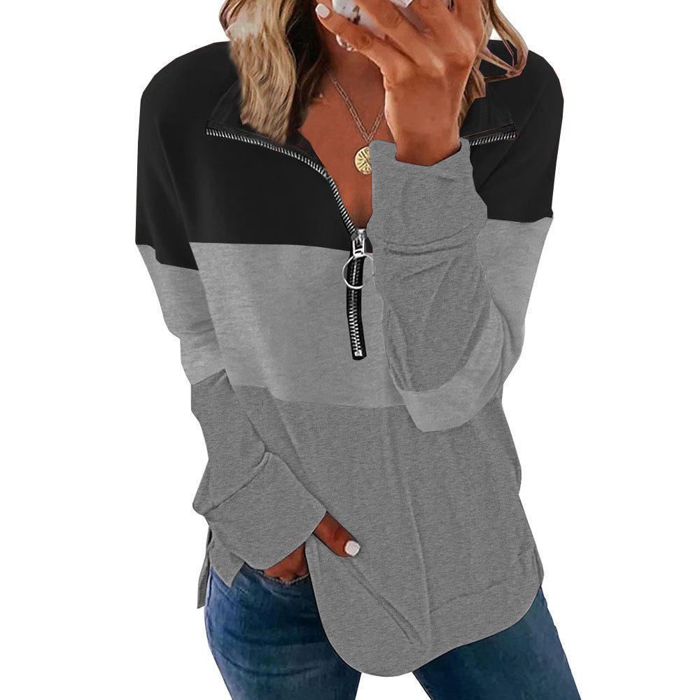 Women's Loose All Match Colorblock Sweatshirt - Clevecorner