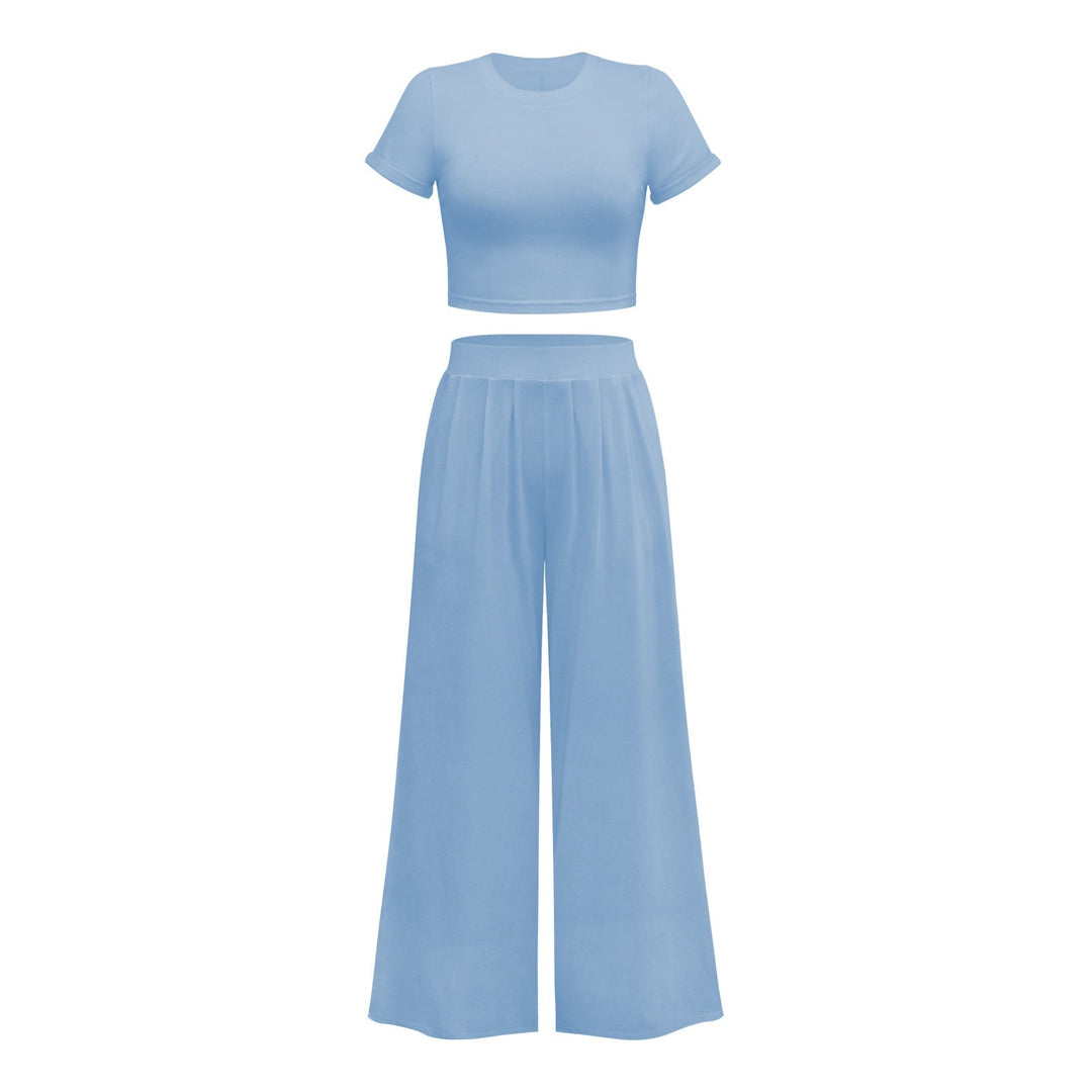 Solid Color Top Wide Leg Pants Two Piece Set