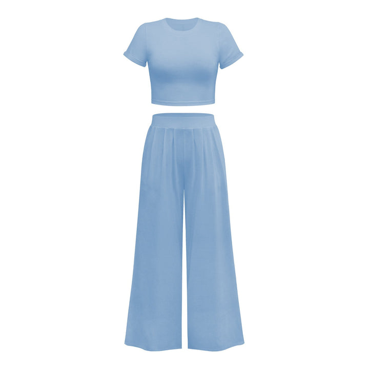 Solid Color Top Wide Leg Pants Two Piece Set