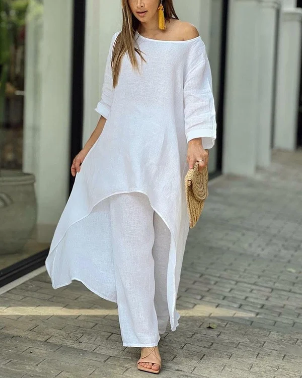 Clevecorner™ Women's Casual Loose Solid Color Two Piece Suit
