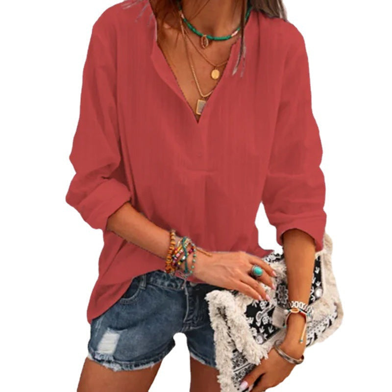 Solid Color Cotton Linen Top