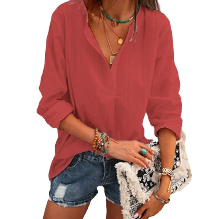 Solid Color Cotton Linen Top