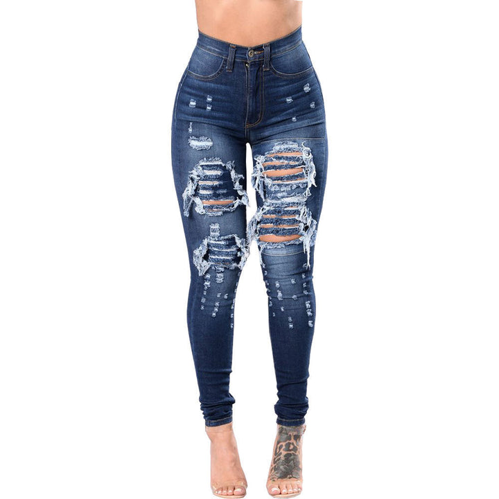 Women's Ripped Denim Washed Denim Pants - Clevecorner