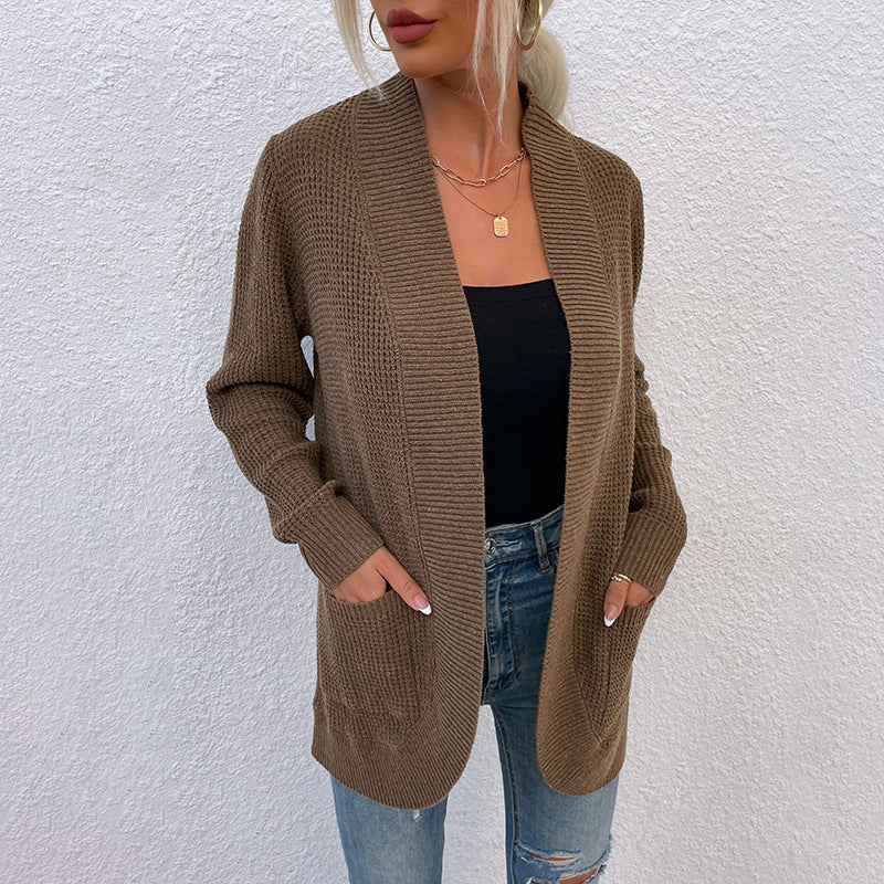 Women's Knitted Sweater Hem Curved Pocket Sweater - Clevecorner